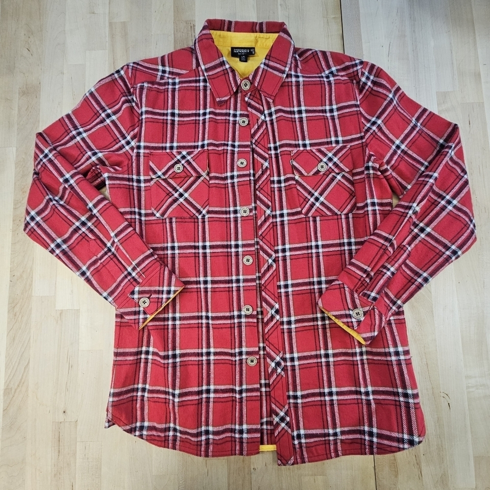Monkey Sport Menās Western Flannel Shirt Red Size Large